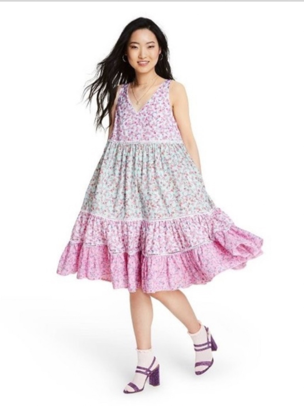 LoveShackFancy x Target Pink Floral Tiered Camille Babydoll Dress